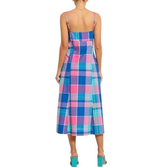 Bohemian Traders Sleeveless Cotton A-Line Slip Midi Dress - Blue Plaid - Large - Picture 9 of 13